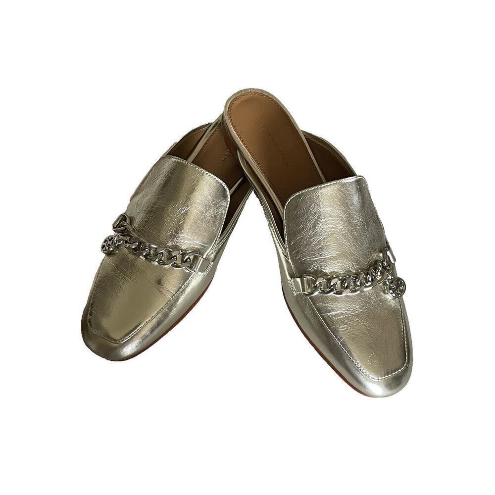 TORY BURCH MINI BENTON LEATHER LOAFER SLIDE IN SPARK GOLD US 10.5